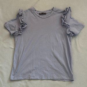 Light Blue Ruffled Shoulder T-Shirt